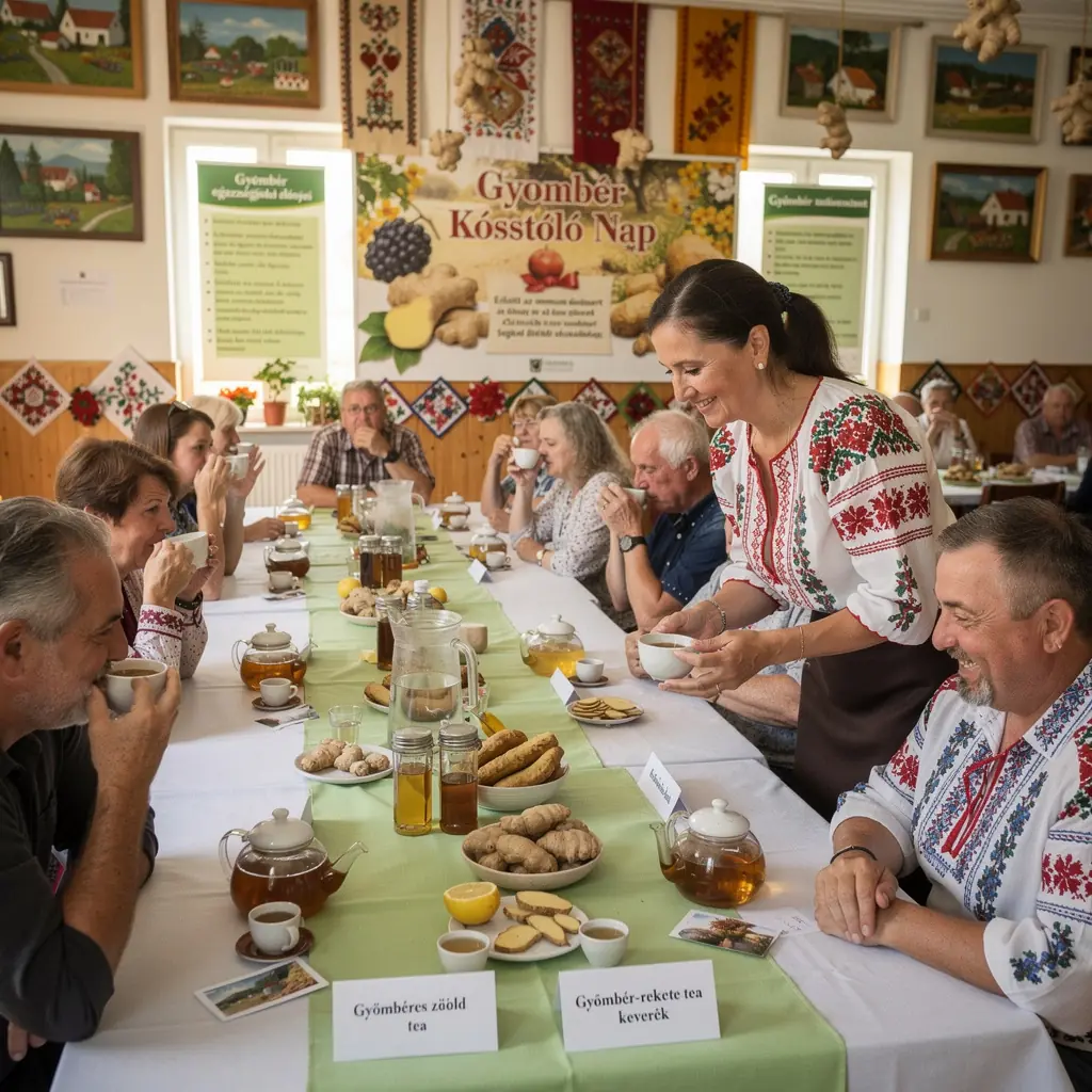 Teáscsésze, amelyben a gyömbér fűszeres keveréke látható, körülötte friss citromszeletek