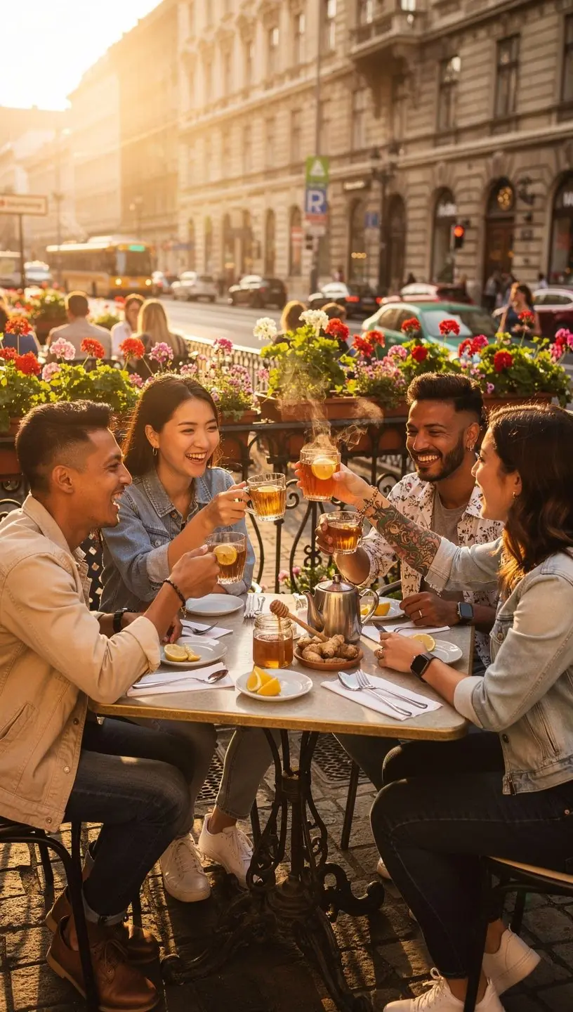 Teáscsésze, melyből gőzölög a fűszeres gyömbértea ínycsiklandó aromája.
