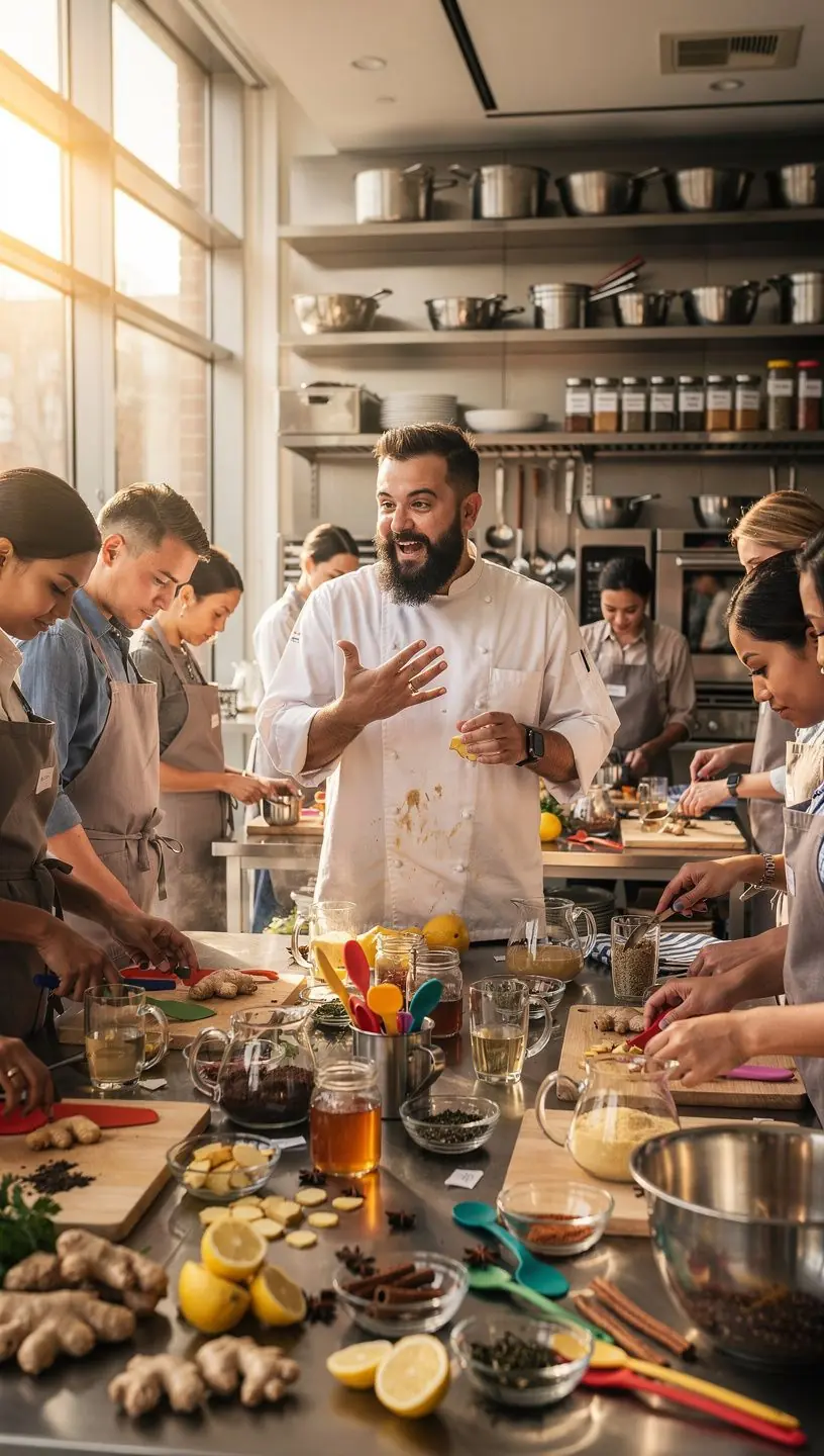 Gyömbérgyökér fűszeres tea, gőzölgő csészében, friss gyömbérdarabokkal díszítve